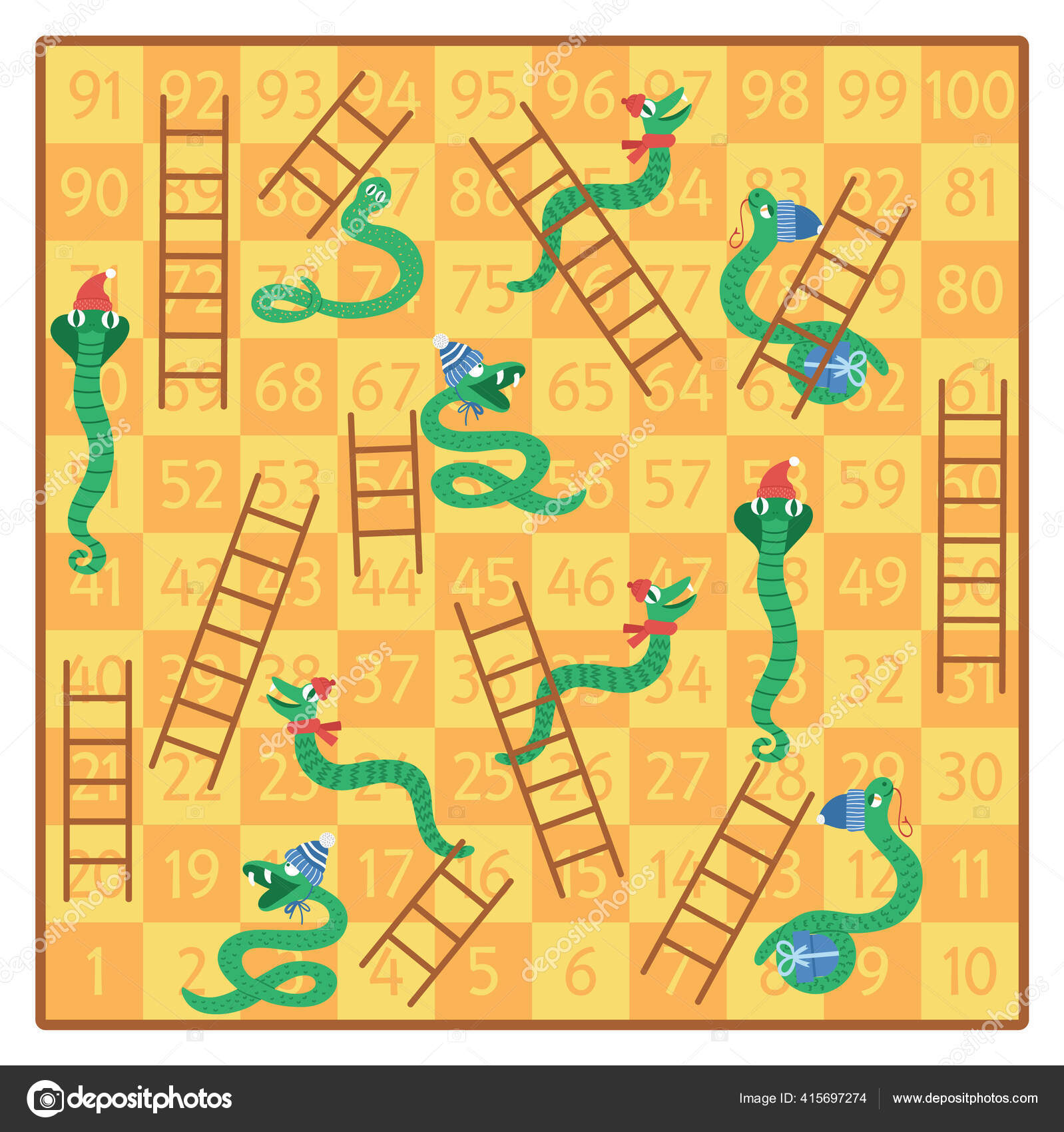 Cobras Natal Escadas Jogo Tabuleiro Para Crianças Com Animais Bonitos  imagem vetorial de LexiClaus© 415697274